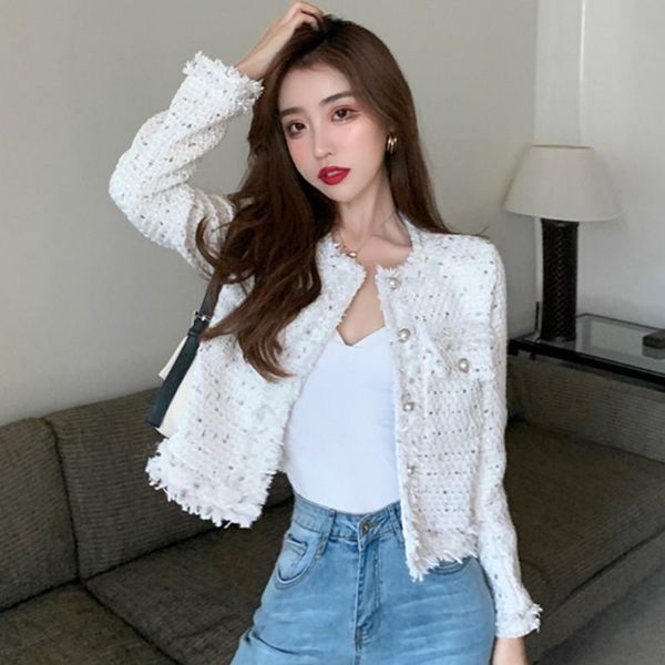 women's jackets women tweed jacket small fragrance pearl single breasted short elegant coat, Black;brown
women's jackets women tweed jacket small fragrance pearl single breasted short elegant coat, Black;brown