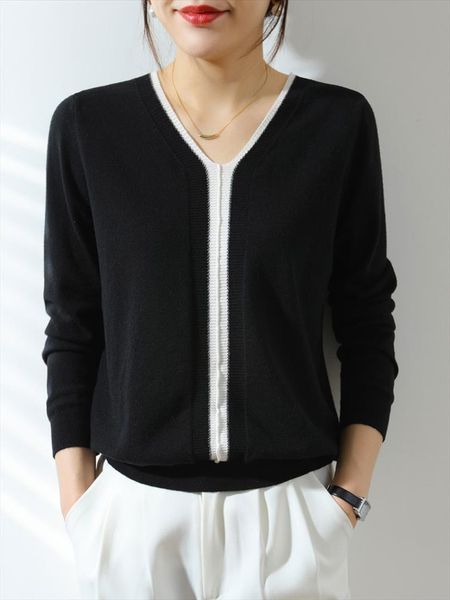 pullover women v neck sweater casual stitching womens slim korean clothes plus size fashion, White;black
pullover women v neck sweater casual stitching womens slim korean clothes plus size fashion, White;black
