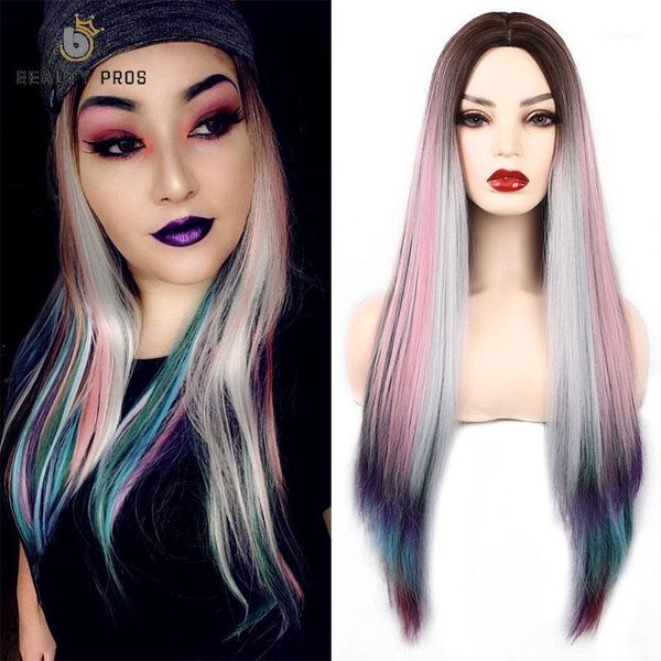 26inch colorful long straight wigs rainbow multi color synthetic wig natural hairline middle part cosplay party for women1, Black
26inch colorful long straight wigs rainbow multi color synthetic wig natural hairline middle part cosplay party for women1, Black