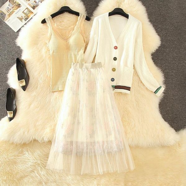 women's tracksuits autumn winter cardigan knitted long skirt lace vest 3pcs sets striped sleeve sweater+ mesh three piece set, Gray
women's tracksuits autumn winter cardigan knitted long skirt lace vest 3pcs sets striped sleeve sweater+ mesh three piece set, Gray