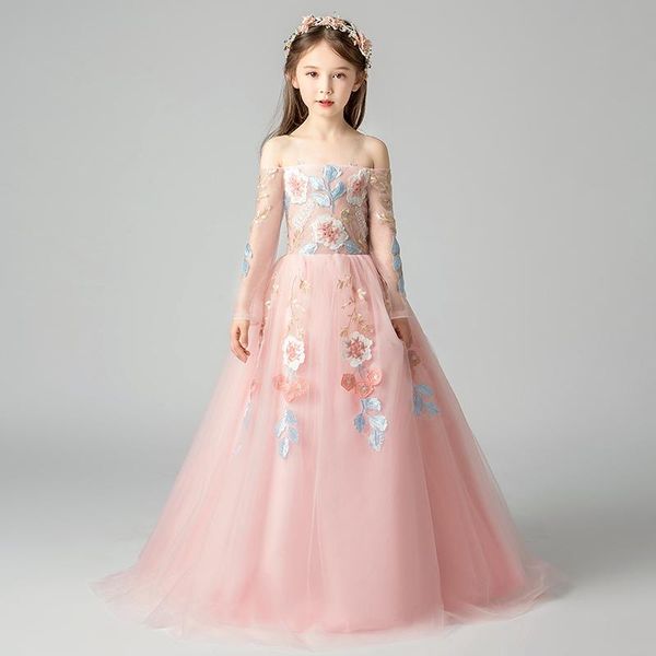 girl's dresses flower girl illusion embroidery off the shoulder boat neck full princess tulle lace floor-length kids party gown h659, Red;yellow
girl's dresses flower girl illusion embroidery off the shoulder boat neck full princess tulle lace floor-length kids party gown h659, Red;yellow