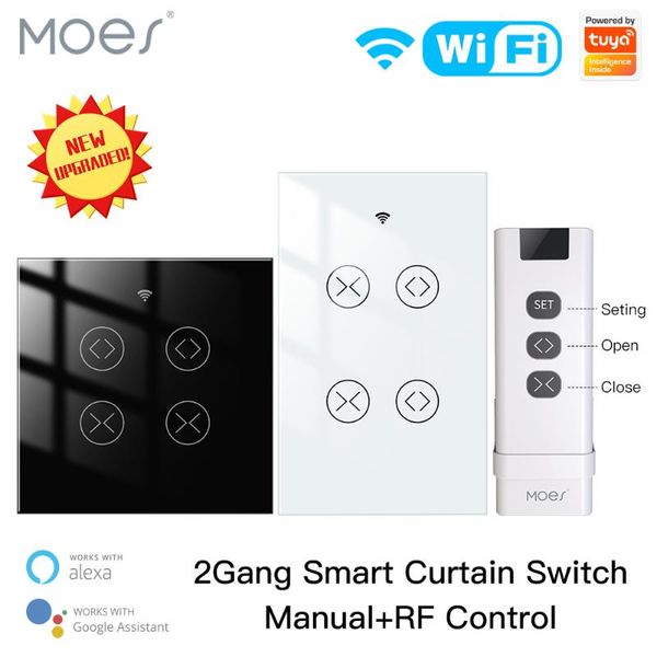 smart home control moes tuya life wifi rf 2 gang double curtain blind switch for roller shutter electric motor with google alexa
smart home control moes tuya life wifi rf 2 gang double curtain blind switch for roller shutter electric motor with google alexa
