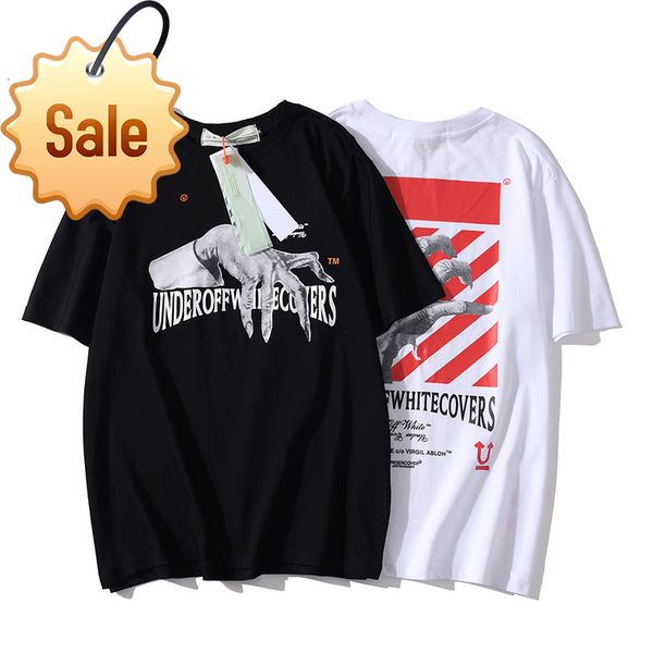 off new fashion style brand white striped ghost hand co branded round neck men's and women's loose tee short sleeve t-shirt, White;black
off new fashion style brand white striped ghost hand co branded round neck men's and women's loose tee short sleeve t-shirt, White;black