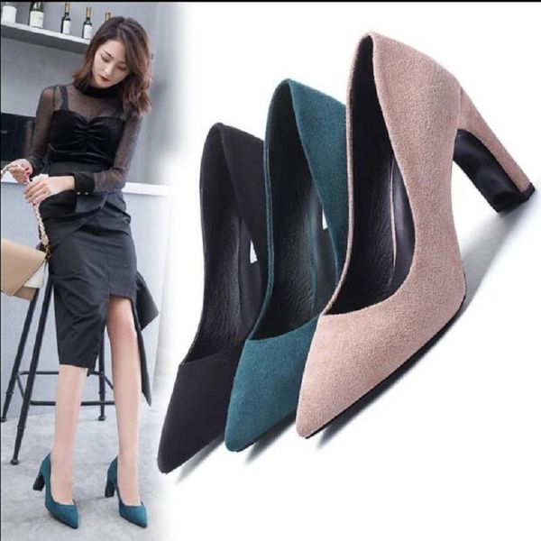 dress shoes fashion european and american suede large high heels with pointed thick heeled women's single 1a58, Black
dress shoes fashion european and american suede large high heels with pointed thick heeled women's single 1a58, Black