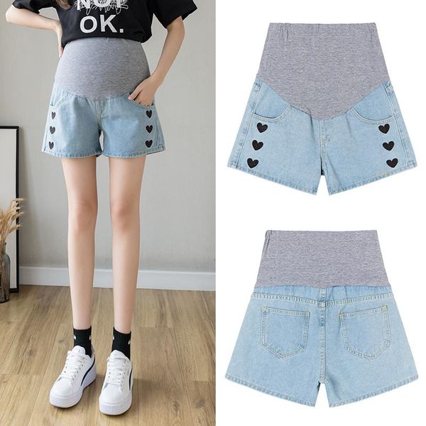 maternity bottoms 6850# jeans shorts summer heart printing cropped denim pants belly support elastic waist, White
maternity bottoms 6850# jeans shorts summer heart printing cropped denim pants belly support elastic waist, White