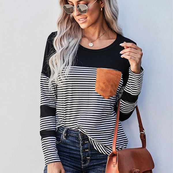 women's t-shirt vintage striped pocket autumn long sleeve casual female patchwork 2021 spring o-neck tee shirts loose basic, White
women's t-shirt vintage striped pocket autumn long sleeve casual female patchwork 2021 spring o-neck tee shirts loose basic, White