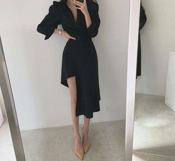 casual dresses autumn retro chic slim high waist temperament ol black lapel long sleeve irregular shirt dress vestidos mujer, Black;gray
casual dresses autumn retro chic slim high waist temperament ol black lapel long sleeve irregular shirt dress vestidos mujer, Black;gray