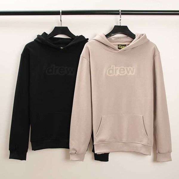 drew basic print oversized hip hop high street hoodie, Black