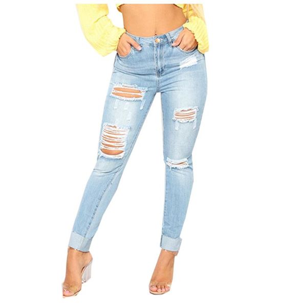 women's jeans pure color personality hole no bomb cultivate oneself nine-cent trend creativity comfortable, Blue
women's jeans pure color personality hole no bomb cultivate oneself nine-cent trend creativity comfortable, Blue