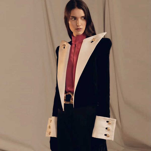fashion designer blazer women's big collar color block velvet short jacket 210526, White;black
fashion designer blazer women's big collar color block velvet short jacket 210526, White;black
