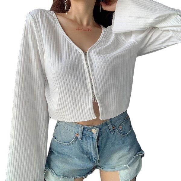 women's t-shirt zipper exposed navel knitted cardigans women long sleeve crop autumn fashion casual sweater streetwear outerwear /f, White
women's t-shirt zipper exposed navel knitted cardigans women long sleeve crop autumn fashion casual sweater streetwear outerwear /f, White