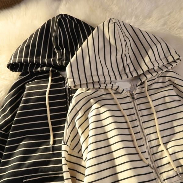 Women's zipper sweatshirt, Korean style, vintage striped top, long sleeve, extra large, jacket, large casual coat, Black
Women's zipper sweatshirt, Korean style, vintage striped top, long sleeve, extra large, jacket, large casual coat, Black