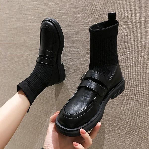 boots women's 2021 spring round head thick bottom increased loafers korean retro harajuku style small leather shoes, Black
boots women's 2021 spring round head thick bottom increased loafers korean retro harajuku style small leather shoes, Black