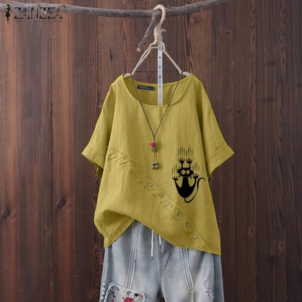women's blouses & shirts vintage women short sleeve blouse summer tunic casual cat printed shirt loose cotton blusas female soli, White
women's blouses & shirts vintage women short sleeve blouse summer tunic casual cat printed shirt loose cotton blusas female soli, White