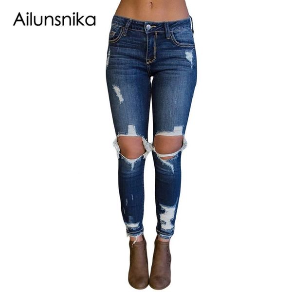 women's jeans ailunsnika woman dark blue destroyed hole on knee skinny fashion casual button pencil pants bottoms with pockets dl786024
women's jeans ailunsnika woman dark blue destroyed hole on knee skinny fashion casual button pencil pants bottoms with pockets dl786024