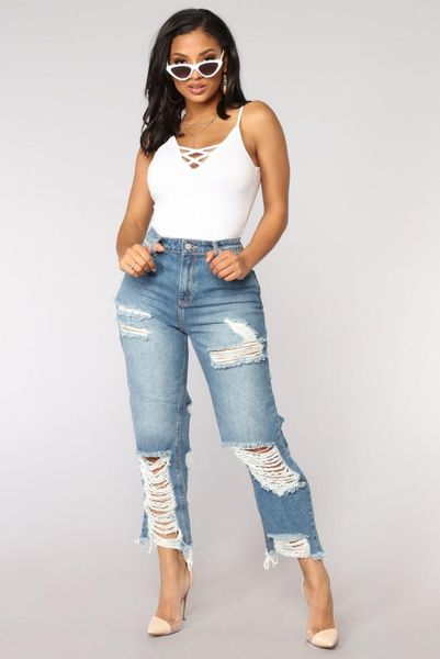 jeans women's big hole, Blue