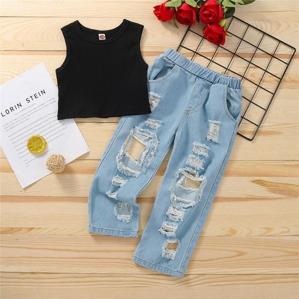 clothing sets 1-5t baby girls 2 pcs clothes set summer toddler kids ribbed tank + fashion hole ripped jeans with pockets denim pants, White
clothing sets 1-5t baby girls 2 pcs clothes set summer toddler kids ribbed tank + fashion hole ripped jeans with pockets denim pants, White