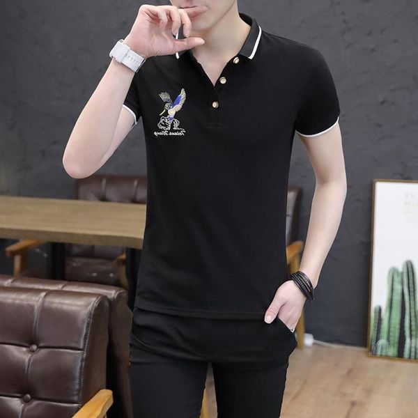 pullover collar short sleeve embroidered korean youth men's summer fashion eagle shirt t-shirt leisure, White;black
pullover collar short sleeve embroidered korean youth men's summer fashion eagle shirt t-shirt leisure, White;black