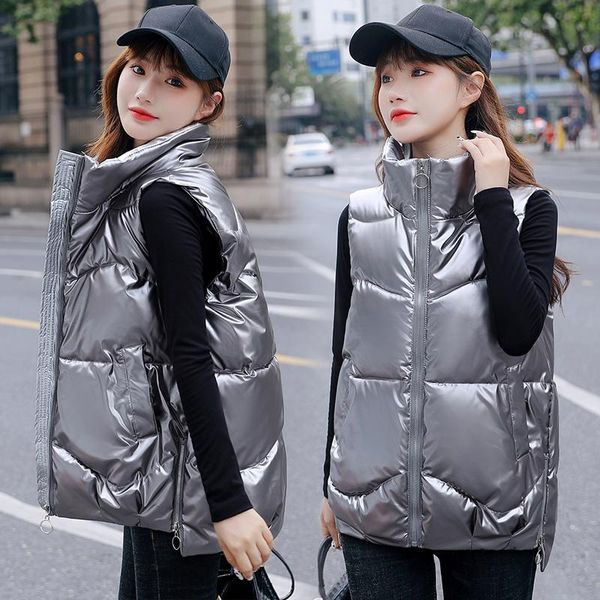 women's vests autumn winter glossy women sleeveless vest jacket stand collar casual cotton padded female shiny warm puffer waistcoat, Black;white
women's vests autumn winter glossy women sleeveless vest jacket stand collar casual cotton padded female shiny warm puffer waistcoat, Black;white