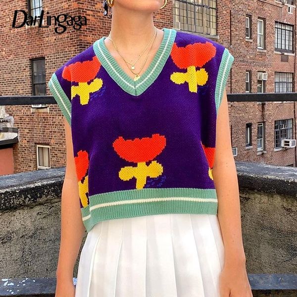 women's vests darlingaga v neck floral autumn knitted sweater vest fashion sleeveless pullover short contrast color korean woman sweate, Black;white
women's vests darlingaga v neck floral autumn knitted sweater vest fashion sleeveless pullover short contrast color korean woman sweate, Black;white