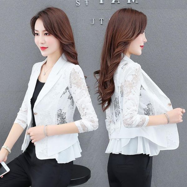 women's jackets female shawl 2021 summer women short wild thin style single button splice hollow lace sun protection clothing y107, Black;brown
women's jackets female shawl 2021 summer women short wild thin style single button splice hollow lace sun protection clothing y107, Black;brown