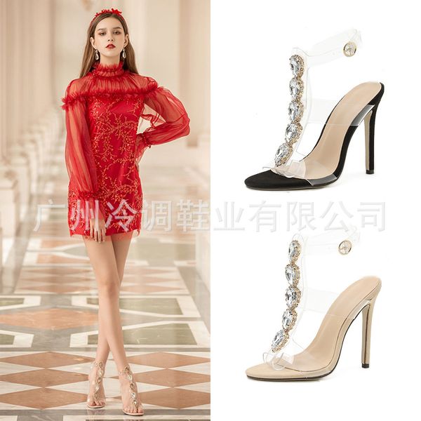 thin high-heeled sandals for women summer round head transparent film rhinestone buckle back empty ultra-high-heeled sandals for, Black
thin high-heeled sandals for women summer round head transparent film rhinestone buckle back empty ultra-high-heeled sandals for, Black