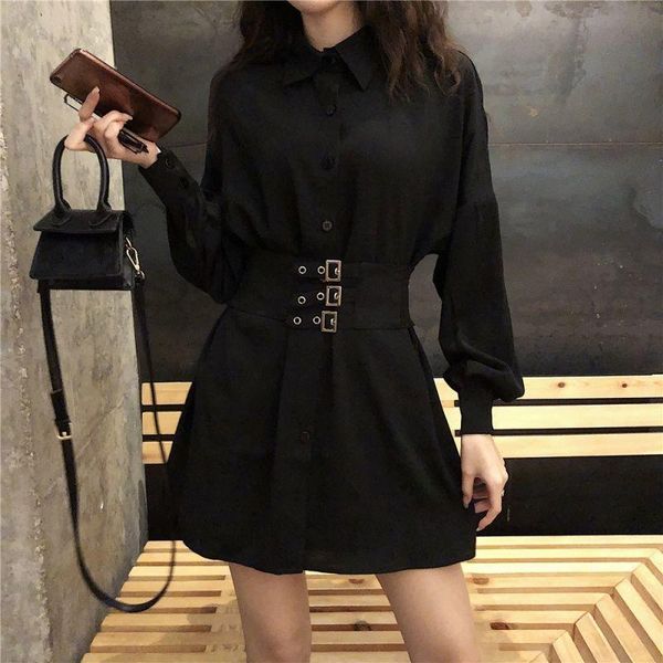 spring autumn short black shirt skater a-linedress party for women metal buckle the waist dresses clothes gothic casual, Black;gray
spring autumn short black shirt skater a-linedress party for women metal buckle the waist dresses clothes gothic casual, Black;gray