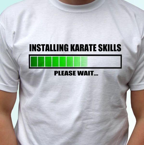 Installing Karate Skills funny white t shirt present gift joke humor xmas top, White;black 
Installing Karate Skills funny white t shirt present gift joke humor xmas top, White;black