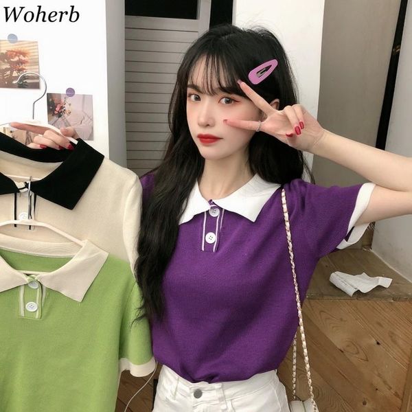 women's t-shirt woherb 2021 summer cute knit women thin short sleeve korean chic sweet contrast color tee female casual tshirts, White
women's t-shirt woherb 2021 summer cute knit women thin short sleeve korean chic sweet contrast color tee female casual tshirts, White