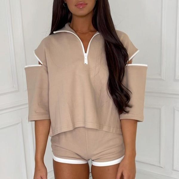 women's tracksuits zoepo zipper closure suits women fashion turn down collar casual suit elegant simple shorts female ladies, Gray
women's tracksuits zoepo zipper closure suits women fashion turn down collar casual suit elegant simple shorts female ladies, Gray