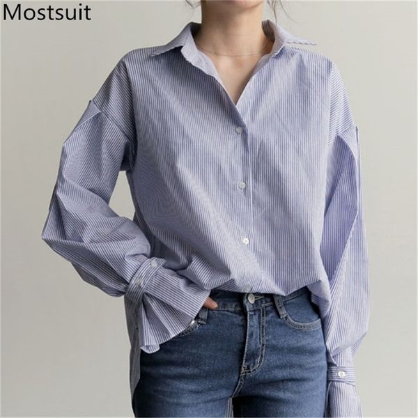 blue striped women shirt blouse lantern sleeve turn-down collar korean casual office ladies blusas mujer spring 210513, White
blue striped women shirt blouse lantern sleeve turn-down collar korean casual office ladies blusas mujer spring 210513, White