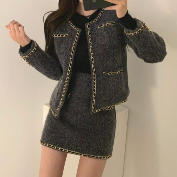 women's tracksuits autumn winter women korean wool blends two piece set elegant o-neck double pockets slim fit jacket + panelled bodyco, Gray
women's tracksuits autumn winter women korean wool blends two piece set elegant o-neck double pockets slim fit jacket + panelled bodyco, Gray