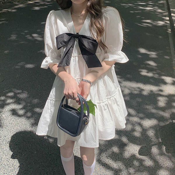casual dresses korean style french sweet women fashion elegant mini es female kawaii bow solid summer v-neck design elmn, Black;gray
casual dresses korean style french sweet women fashion elegant mini es female kawaii bow solid summer v-neck design elmn, Black;gray