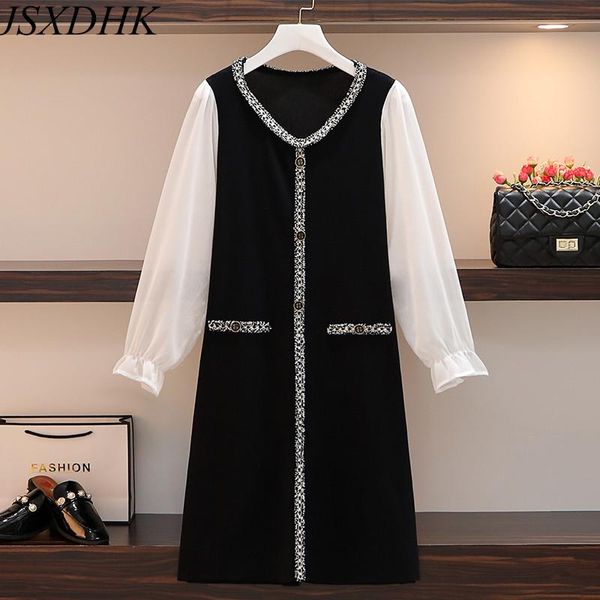 casual dresses jsxdhk 2021 autumn large size chiffon patchwork knitted sweater dress women o neck black white hit color loose, Black;gray
casual dresses jsxdhk 2021 autumn large size chiffon patchwork knitted sweater dress women o neck black white hit color loose, Black;gray
