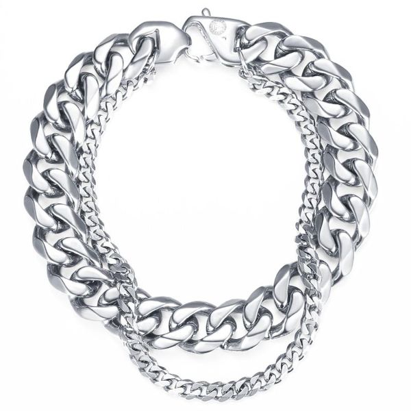 link, chain hip hop men's bracelet double silver stainless steel cuban link male jewelry drop gifts db04, Black
link, chain hip hop men's bracelet double silver stainless steel cuban link male jewelry drop gifts db04, Black