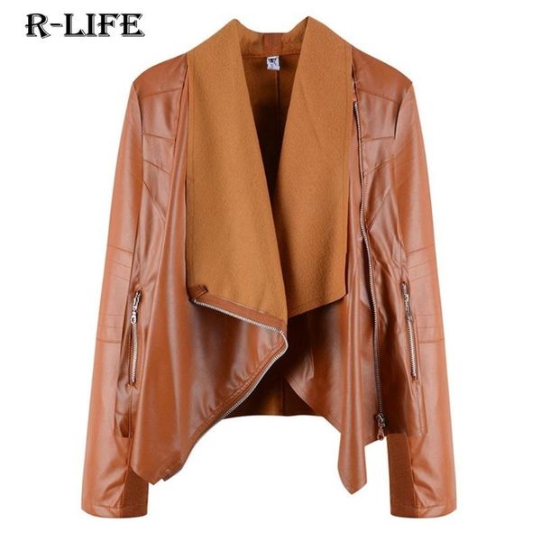 women's leather & faux jacket autumn 2021 punk rivet decoration slim double lapel chic simple coat plus size clothing for women, Black
women's leather & faux jacket autumn 2021 punk rivet decoration slim double lapel chic simple coat plus size clothing for women, Black