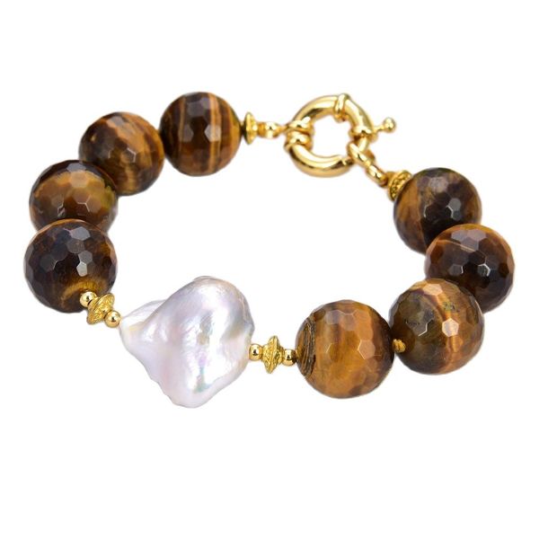 guaiguai jewelry 16mm natural faceted yellow tiger's eye stone white keshi pearl tiger eye bracelet handmade for women real lady fashio, Black
guaiguai jewelry 16mm natural faceted yellow tiger's eye stone white keshi pearl tiger eye bracelet handmade for women real lady fashio, Black
