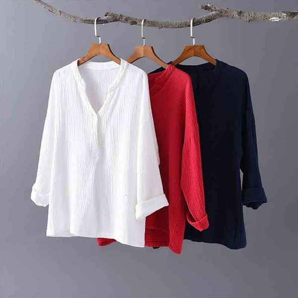 korean women cotton linen black white red shirt long sleeve stand collar blouse plus size vintage chic shirts 6xl 
korean women cotton linen black white red shirt long sleeve stand collar blouse plus size vintage chic shirts 6xl