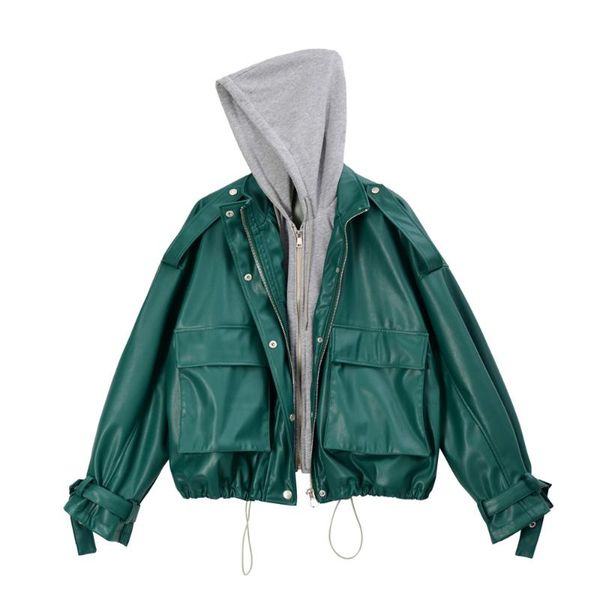 women's leather & faux soft loose pu jacket women hooded biker motorcycle coat short streetwear female punk boyfriend style, Black
women's leather & faux soft loose pu jacket women hooded biker motorcycle coat short streetwear female punk boyfriend style, Black