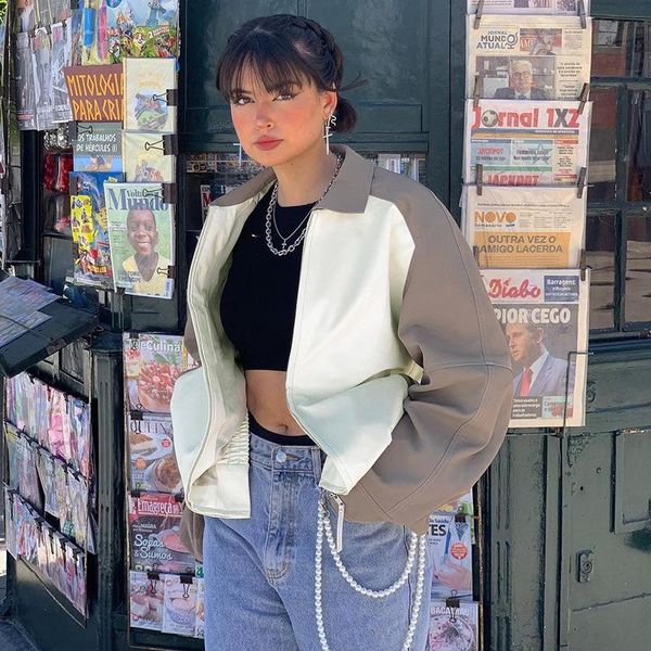 women's jackets 2021 autumn street loose fashion mid-length contrast color lapel long-sleeved pu jacket coats and women, Black;brown
women's jackets 2021 autumn street loose fashion mid-length contrast color lapel long-sleeved pu jacket coats and women, Black;brown