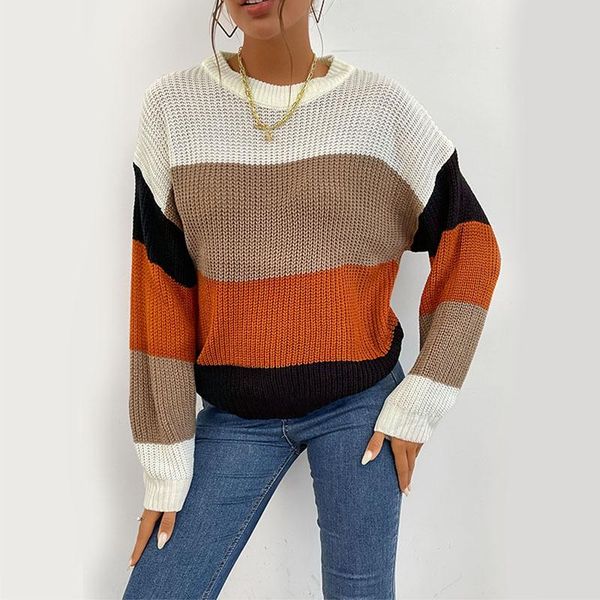 women's sweaters 2021 autumn woman color-blocking round neck striped sweater lazy halloween cute casual, White;black
women's sweaters 2021 autumn woman color-blocking round neck striped sweater lazy halloween cute casual, White;black