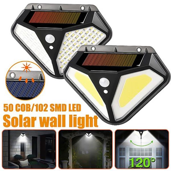 solar lamps light outdoor motion sensor 102led/50cob lighting wall waterproof street lights for garden balcony
solar lamps light outdoor motion sensor 102led/50cob lighting wall waterproof street lights for garden balcony