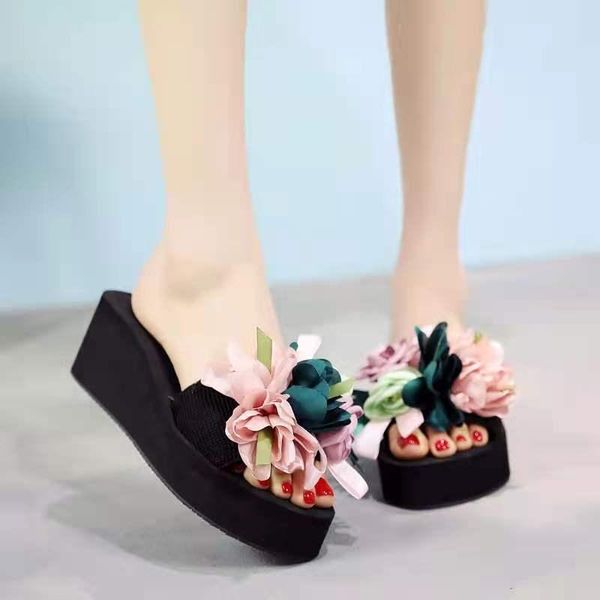 slippers antiskid women's flip flops holiday beach shoes muffin and flower student fashion, Black
slippers antiskid women's flip flops holiday beach shoes muffin and flower student fashion, Black