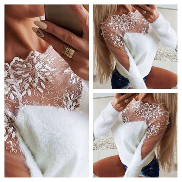 women's pullover sweater lace patchwork solid color casual long sleeve sweater cardigans crew neck fall winter blushing pink white, White;black
women's pullover sweater lace patchwork solid color casual long sleeve sweater cardigans crew neck fall winter blushing pink white, White;black