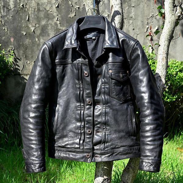 men's leather & faux vintage horsehide horse skin genuine jacket west cowboy coat super quality factory price, Black
men's leather & faux vintage horsehide horse skin genuine jacket west cowboy coat super quality factory price, Black