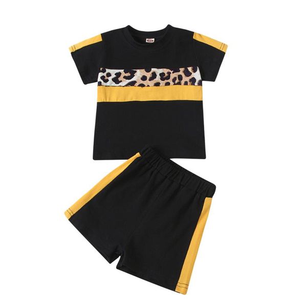girl's two piece set, infant's leopard printed patchwork short sleeves t-shirt elastic waist shorts for kids clothing sets, White
girl's two piece set, infant's leopard printed patchwork short sleeves t-shirt elastic waist shorts for kids clothing sets, White
