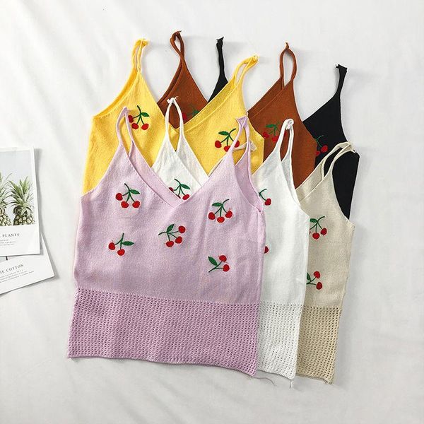 women's tanks & camis women cherry emboridery camisole summer v neck knitted slim female embroidered sleeveless tank beach top, White
women's tanks & camis women cherry emboridery camisole summer v neck knitted slim female embroidered sleeveless tank beach top, White