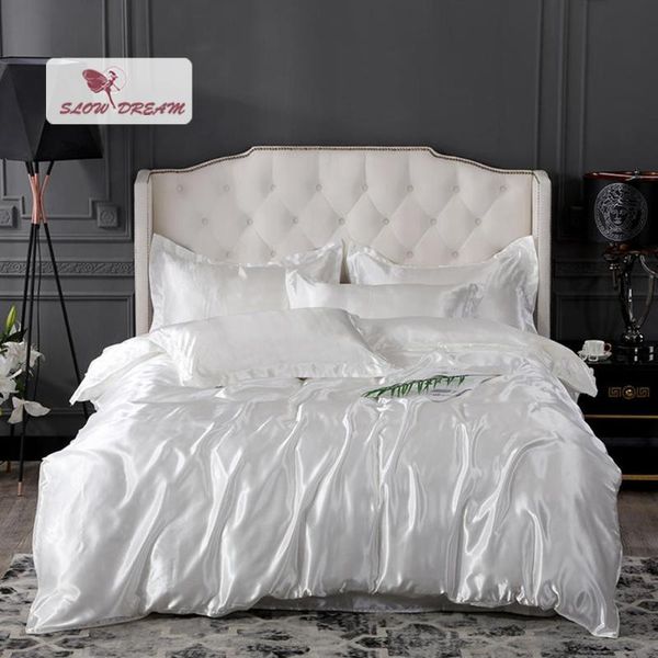 bedding sets slowdream white satin silky set luxury home decor textiles bedspread bed linen double king family size