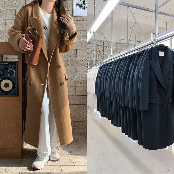women's wool & blends korean 2021 winter handmade pocket cover double breasted loose long 100% coat women casual woolen oversized overc, Black
women's wool & blends korean 2021 winter handmade pocket cover double breasted loose long 100% coat women casual woolen oversized overc, Black