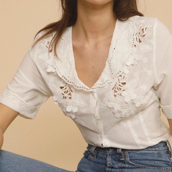 women's blouses & shirts ladies summer v-neck embroidery cotton blouse female hollow out slim vintage sweet white shirt casual ml1
women's blouses & shirts ladies summer v-neck embroidery cotton blouse female hollow out slim vintage sweet white shirt casual ml1